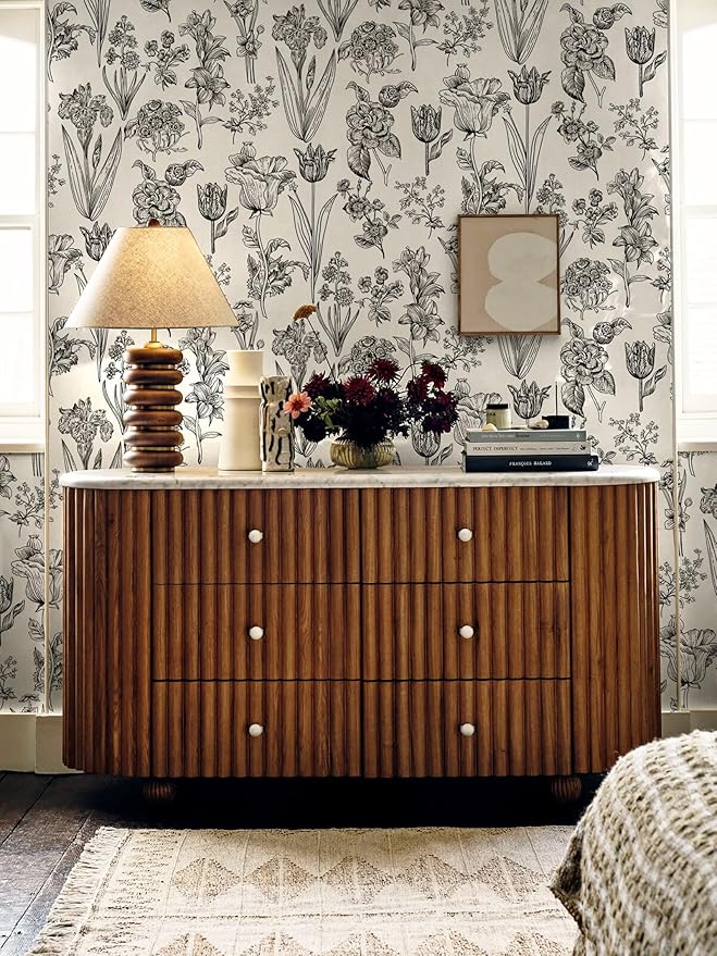 Dimoon 393"x17.3" Floral Peel and Stick Wallpaper Beige Contact Paper Waterproof Wallpaper Delicate Vintage Flower Thicken Plant Self Adhesive Removable Wall Covering Shelf Liner Decal Vinyl Roll