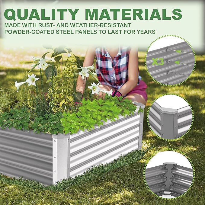 8x2x1ft(2 Pack) Galvanized Raised Garden Bed for Gardening,Metal Planter Boxes Outdoor Patio Kit Planting Bed for Vegetables Flowers Herb,Silver