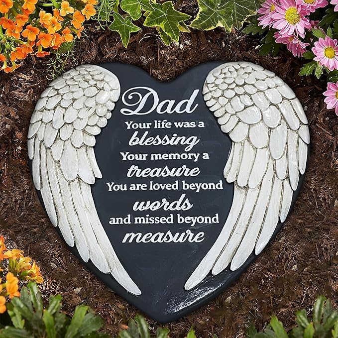 Dad Memorial Garden Stone, Dad Stepping Garden Memorial Stone, in Memory of Dad Stones Gifts for Loss of Father, Loss of Dad, Father Memorial Angel Wings Heart Stone TNS13
