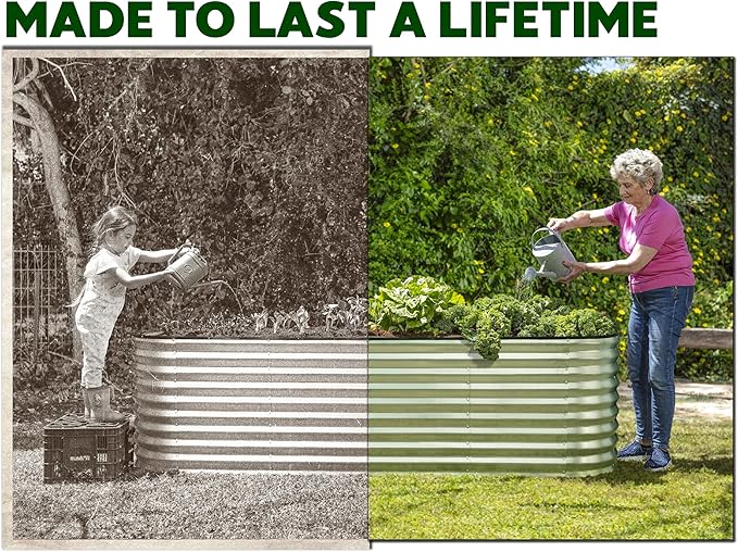 Galvanized Raised Garden Beds Outdoor // 4×2×2 ft Planter Raised Beds for Gardening, Vegetables, Flowers // Large Metal Garden Box (Silver) // Patented Tool-Free Design