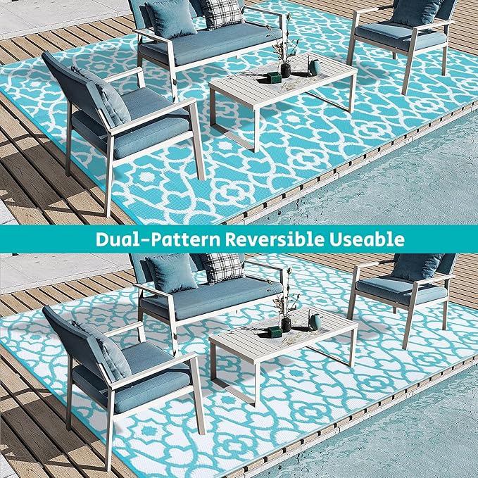 HEBE Outdoor Rug Waterproof 8x10, Plastic Straw Rug Camping Rug, Reversible Outdoor Patio Rugs RV Mat Clearance, Indoor Outside Floor Carpet for Porch,Deck,Camper,Balcony,Backyard