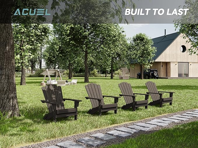 Folding HDPE Adirondack Chair, Weather-Resistant Patio Chair with Wide Armrests & High Backrest, Fire Pit Chair for Garden, Backyard, Porch - Dark Brown