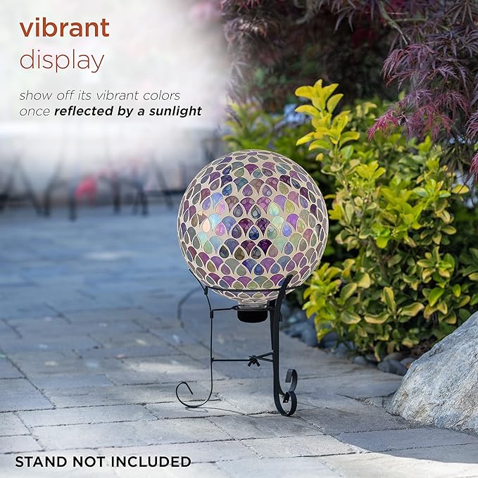 Alpine Corporation 10" Diameter Indoor/Outdoor Glass Mosaic Gazing Globe Yard Decoration, Colorful Teardrop Design