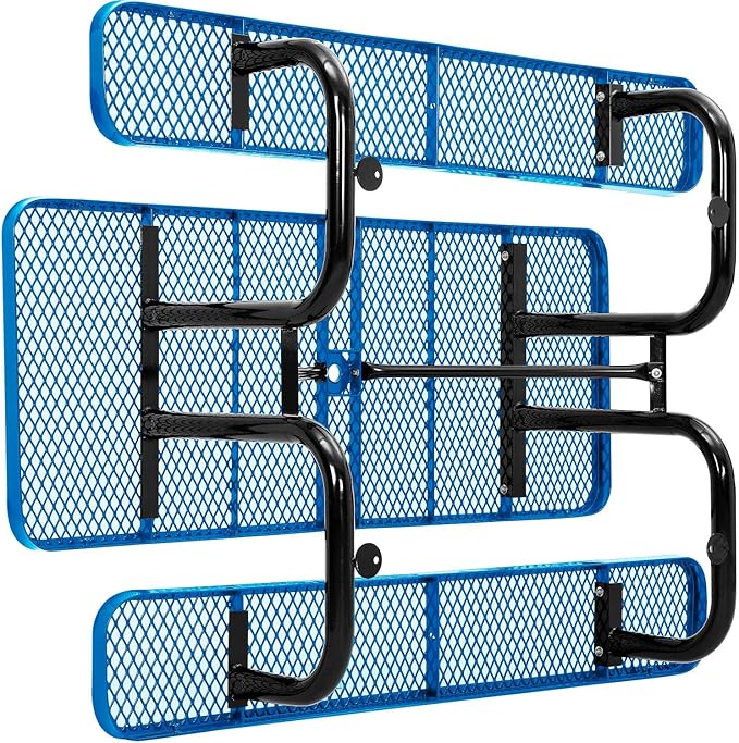 Global Industrial 6’L Rectangular Picnic Table, Expanded Metal, Blue Thermoplastic Coating, Attached Benches, 1-1/2” Umbrella Pole Hole, Outdoor-Rated, 1000 lb Capacity, 72” x 30” Tabletop