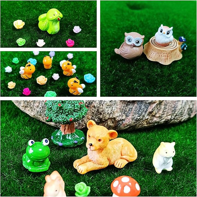 100 Pcs Mini Resin Animals Figures, Forest Tiny Plastic Animals Figurines to Hide Miniature Fairy Garden Decorations Accessories