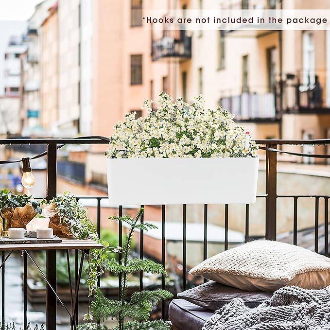 GardenBasix Elongated Self Watering Planter Pots Window Box 5.5 x 16 inch Indoor Home Garden Modern Decorative Planter Pot for All House Plants Flowers Herbs (White,1-Pack)