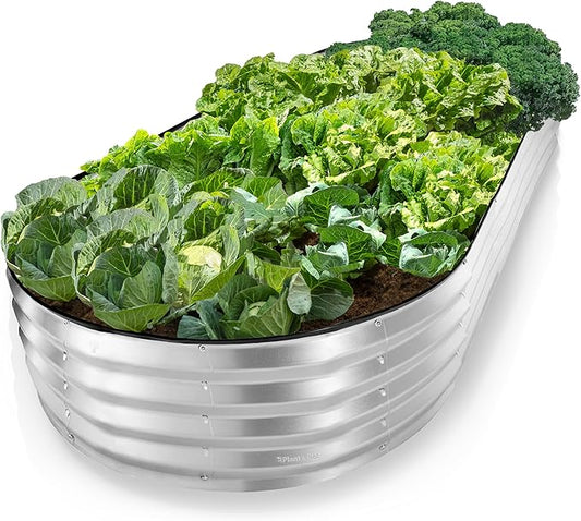 Galvanized Raised Garden Beds Outdoor // 8×4×1 ft Planter Raised Beds for Gardening, Vegetables, Flowers // Large Metal Garden Box // Patented Tool-Free Design (Silver)