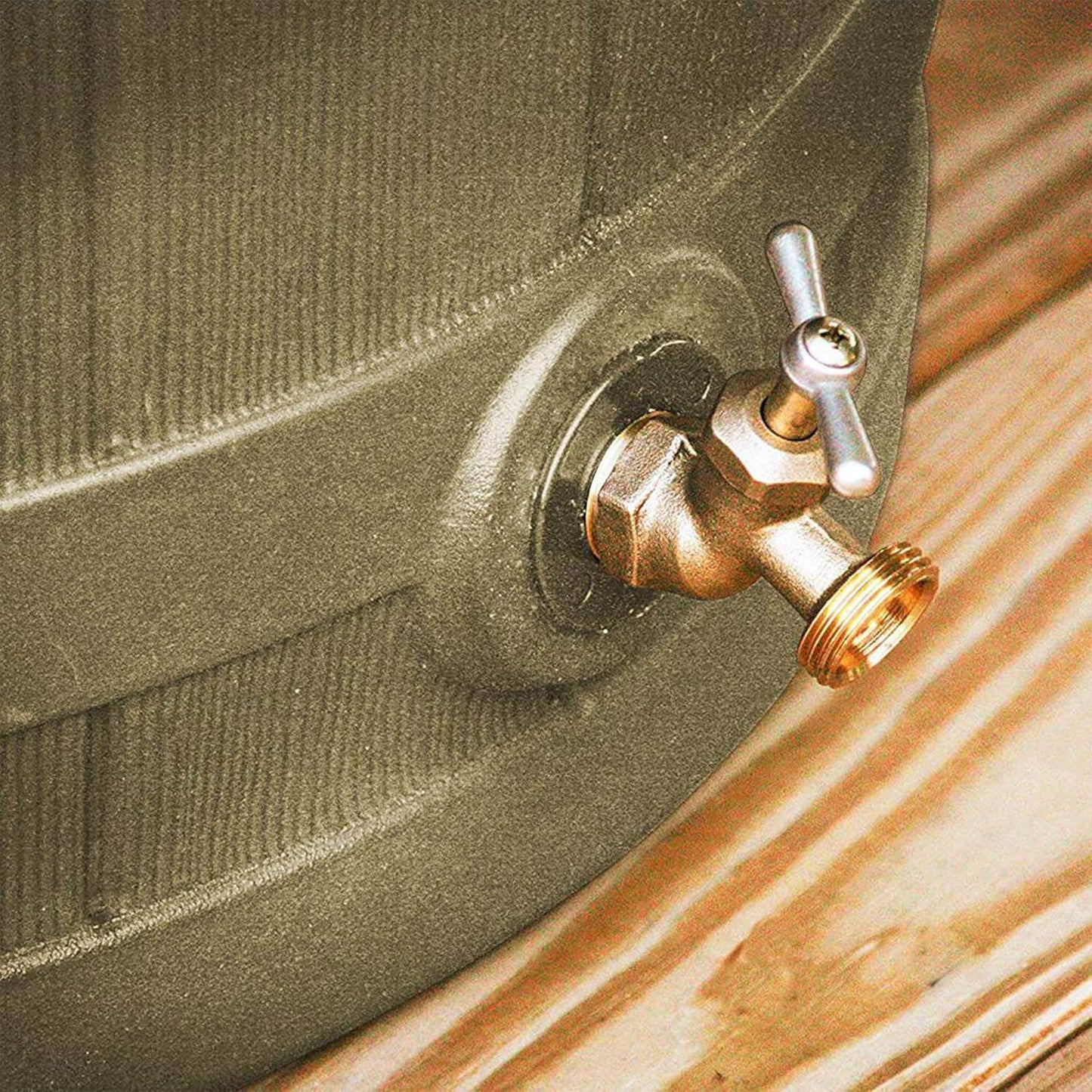 Good Ideas Rain Wizard 50 Gallon Plastic Outdoor Home Rain Barrel Water Storage Collector with Brass Spigot and Flat Back Design, Khaki (4 Pack)