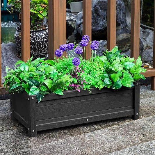 HDPE Raised Planter Box Outdoor,Rot-Resistant and Non-Cracking,Raised Beds for Gardening 29.5 * 14.4 * 9.8 in for Yard,Lawn,Outdoor Planter Boxes Rectangle with Drainage Holes Black