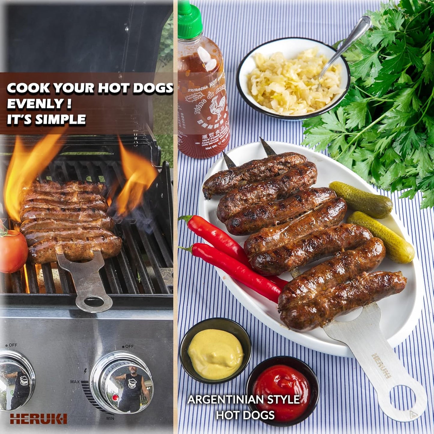 Double Skewers 14.4" Stainless Steel Heavy Duty Double Prong Skewers for BBQ Kabob Shawarma Meat Fish Chicken Gift for Valentine Accessories for Grill Master Arsenal - 2 Units (Silver and red)