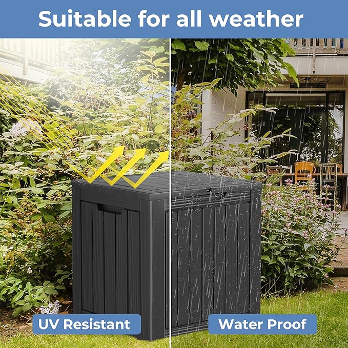 35 Gallon Outdoor Storage Box Waterproof Lockable Resin Deck Box Large, Patio Storage Bin for Pool Accessories Cushion Furniture, Garden Tools, UV-Resistant Outside Delivery Black