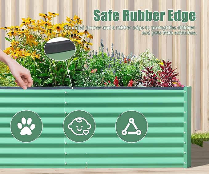 Domi Galvanized Raised Garden Bed, Outdoor Planter Garden Boxes Large Metal Planter Box for Gardening Vegetables Fruits Flowers, Green (6x3x2ft)