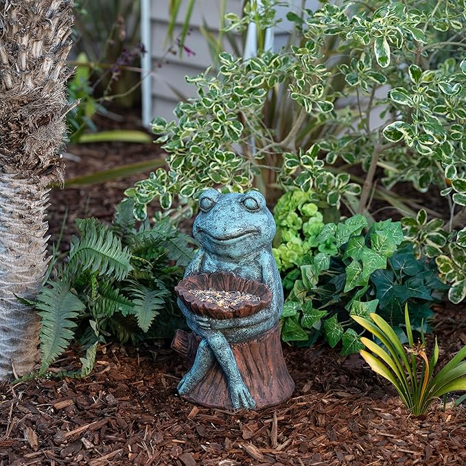 Alpine Corporation 16" Tall Indoor/Outdoor Frog with Flower Garden Statue Decoration, Multicolor