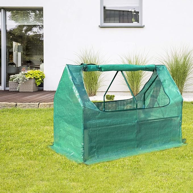 Aoodor 4 x 2 x 1 ft Raised Garden Metal Bed, Mini Greenhouse Kit with 2 Roll-up Zipper Doors, for Vegetables, Herbs and Flowers