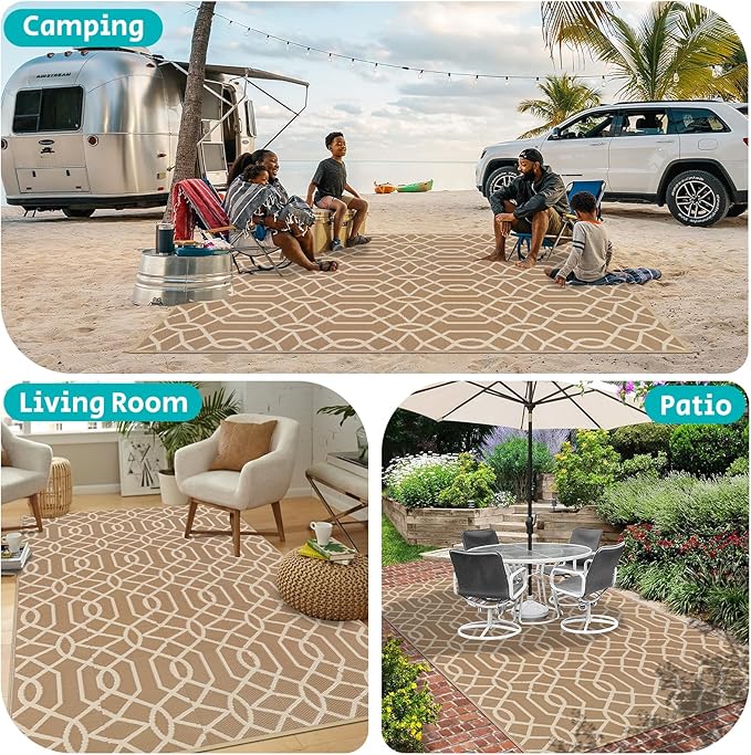 HEBE Outdoor Rug Waterproof 6x9, Reversible Plastic Straw Rug RV Camping Rug, Indoor Outdoor Patio Mat Clearance, Outside Carpet for Porch,Deck,Camper,Balcony,Backyard,Picnic