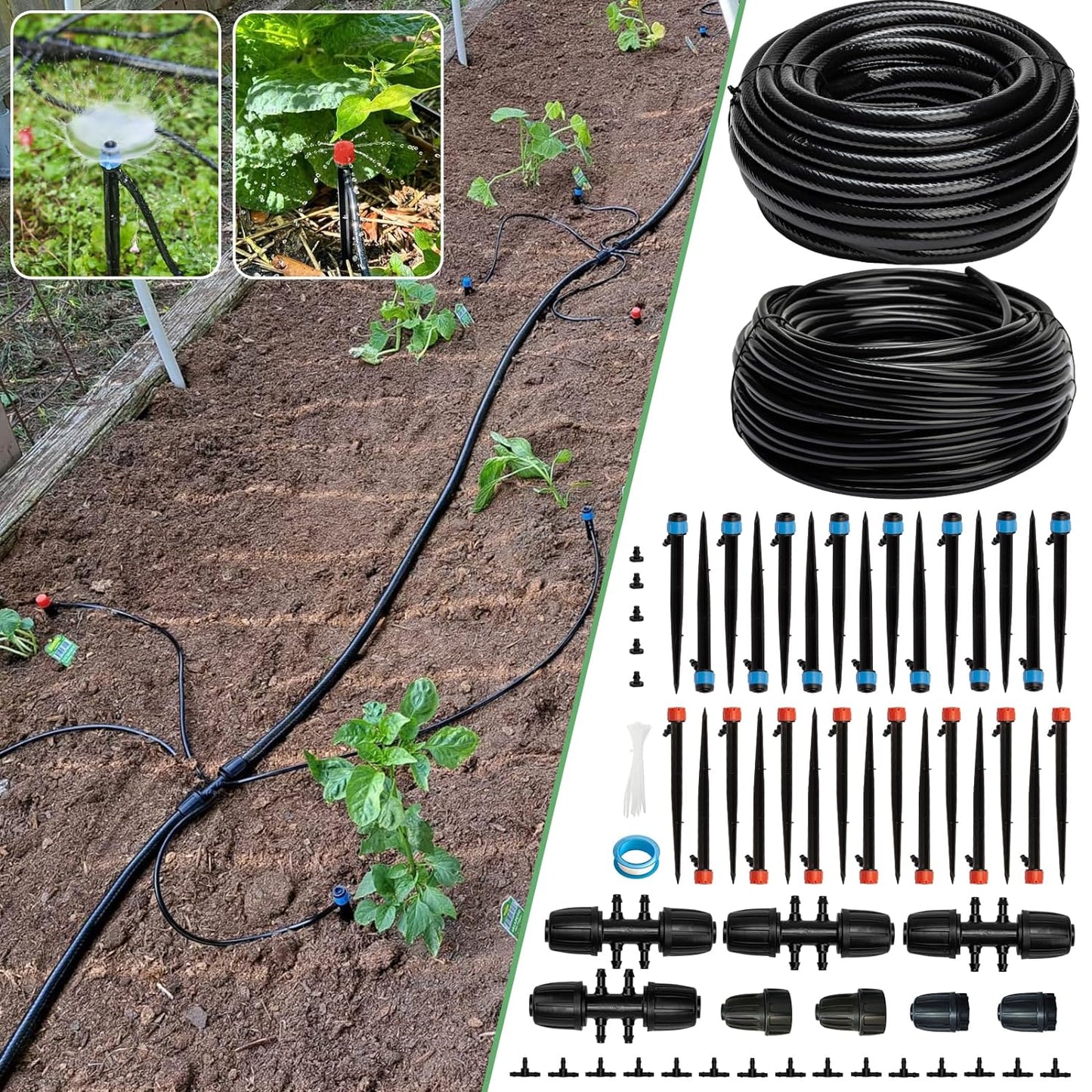 240FT Drip Irrigation System Kit, Automatic Garden Watering System for Plant, Greenhouse, Yard, Lawn, with 1/2 inch 1/4 inch Irrigation Tubing Hose and Accessories