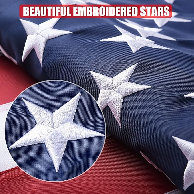American Flag 3x5 Ft, USA US Flags Outdoor, Heavy Duty Durable, Embroidered Stars, Sewn Stripes and Brass Grommets
