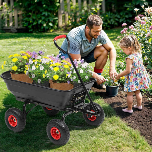 600lbs Garden Dump Cart, 4 Cu.Ft Heavy Duty Wagon Cart with 10" All Terrain Wheels, Steel Frame & Quick Release, Utility Wagon Carts for Yard, Farm and Garden(Black)