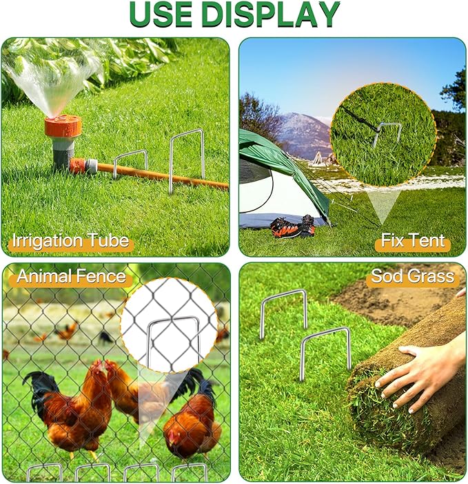 50 Pack 6 Inch Garden Stakes - Sturdy Landscape Staples with Metal Tarp Pins, Lawn Ground Stakes, Tent Stakes, and Yard Staples for Anchoring Sod, Landscape Fabric, and Irrigation Tubing