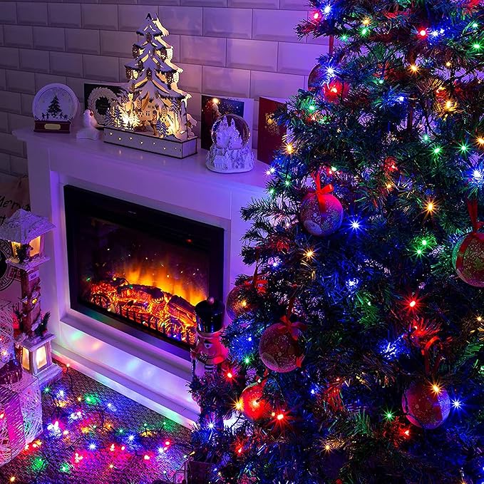 Dazzle Bright 300 LED Christmas String Lights, 100 FT Connectable Waterproof String Lights Green Wire with 8 Modes, Christmas Decorations for Indoor Outdoor Xmas Party Yard Garden (Multi Colored)