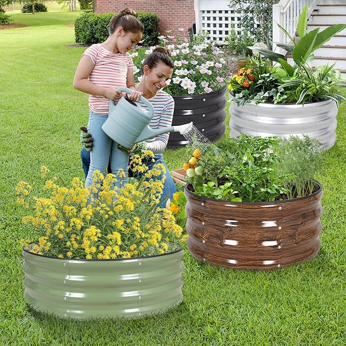Galvanized Round Raised Garden Bed Outdoor-2Pack Raised Beds for Gardening| Metal Planter Box 3x3x1FT, Green