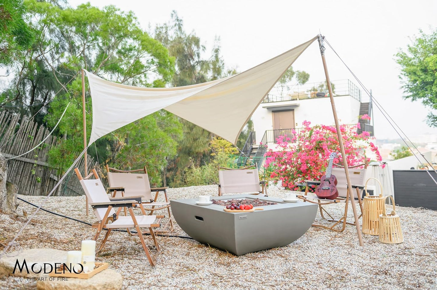 AMS Fireplace | Modeno | Westport | Firepit Table | Cover and Lava Rocks Included | (Fuel: Liquid Propane - Light Gray)