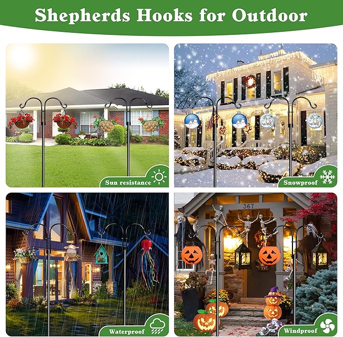 Double Shepherds Hooks for Outdoor (1Pack,76 inch) Heavy Duty Adjustable Bird Feeder Pole Garden Decor Shepherds Hook for Hanging Bird Feeder, Plant Baskets, Hummingbird Feeder for Outside