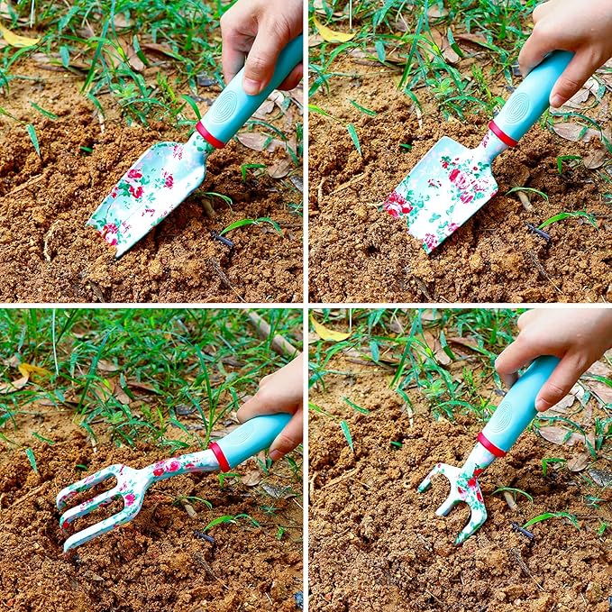 Gifts for Mom, JUMPHIGH Womens Gardening Gifts Set, Floral Gardening Tools with Tote Bag, Gifts for Her for Girlfriend, Birthday Gifts for Women, Gardening Kit Womens Gifts for Christmas (Blue)