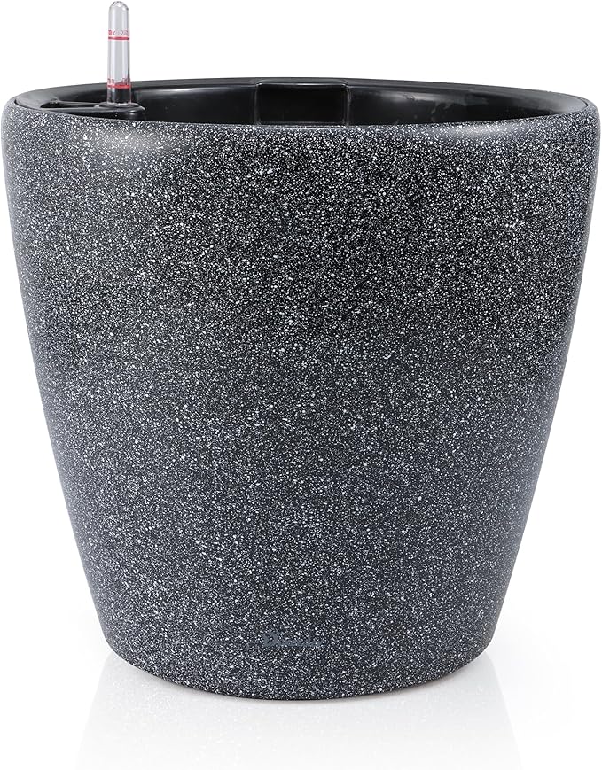 Dexceder 18x17 Self Watering Planter with Wheels Indoor Outdoor, Inner Pot Design, Thickened Large Floor Standing Flower Plant Pot with Water Level Indicator (Stone Matte)