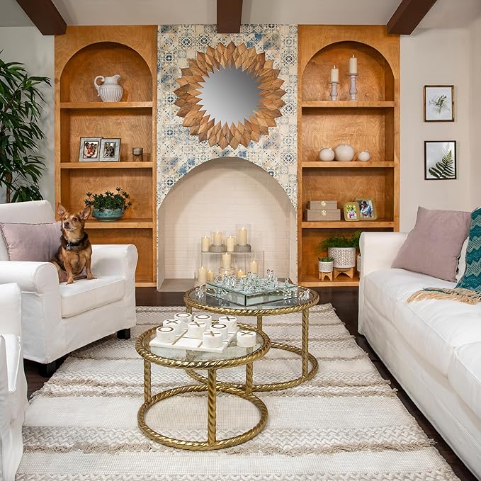 8" Ceramic Planter Stand, Ivory/Beige Chevron with Wooden Base, Indoor/Outdoor Planter with Stand for Your Succulents and Small Plants