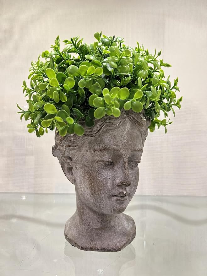 Abbott Collection Aphrodite Head Planter – Large Indoor and Outdoor Planter Pots - Whimsical Woman Statue Head Planter for Flowers and Succulents (10 inch, Grey/Gold)