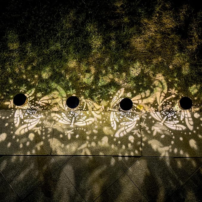 4-Pack Dragonfly Outdoor Decor Solar Pathway Lights, Metal Landscape Lighting for Outside Use: Patio, Yard, Lawn, Backyard, Walkway, Driveway – Gifts for Women, Mother, Grandmother