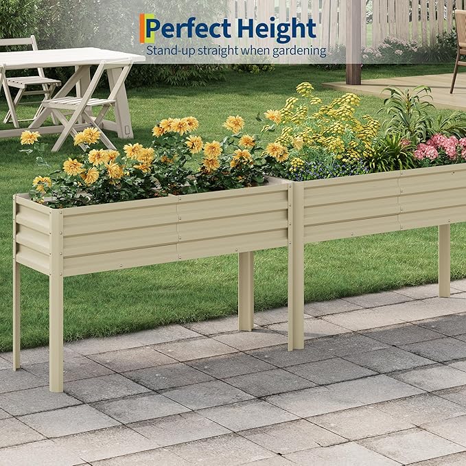 Galvanized Raised Garden Bed with Legs - 50×32×17In Metal Planter Box for Vegetables, Outdoor Raised Garden Beds Gardening, Durable Planter Raised Beds, Sturdy Planters for Outdoor Plants (Beige)