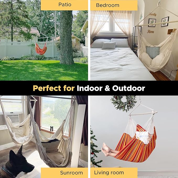 ADVOKAIR Hammock Chair Hanging Chair Rope Swing XXL - Max 500lbs, 70in Large Hammock Swing Chair -Portable Steel Spreader Bar with Anti-Slip Rings-Roomy & Strong