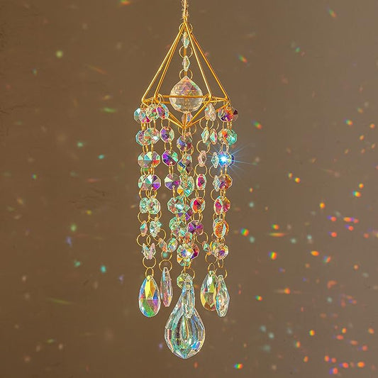 HDCRYSTALGIFTS Crystal Suncatchers for Window Hanging Wind Chime Style Garden Sun Catchers with Crystals Rainbow Maker Indoor Outdoor Decor Handmade Gold Plated