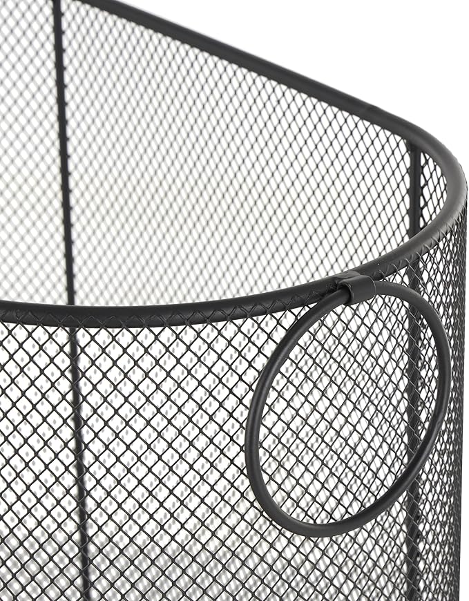 Deco 79 Metal Storage Cart Oval Mesh Wire Rolling Laundry with Ring Handles, 21" x 12" x 21", Black