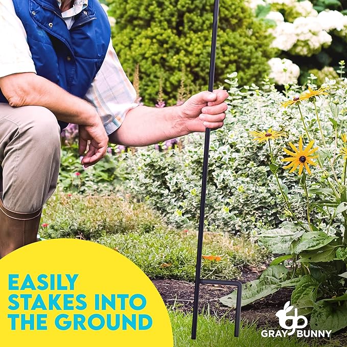 Gray Bunny 65" Shepherds Hooks for Outdoor 1 Pack, Thick Bird Feeder Pole, Hanging Plant Stand, Shepherds Hook for Bird Feeder, Non-Hollow, Non-Adjustable, Extra Long Base Prongs