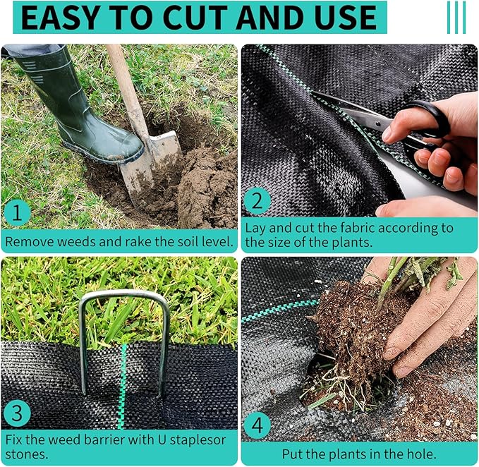 4ftx600ft Heavy Duty Weed Barrier Landscape Fabric – Durable Woven Driveway Garden Cloth for Weed Control, Ground Cover, Landscaping – Long-Lasting Geotextile Fabric – 3.2oz