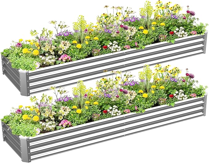 6x2x1ft(2 Pack) Galvanized Raised Garden Bed for Gardening,Metal Planter Boxes Outdoor Patio Kit Planting Bed for Vegetables Flowers Herb,Silver