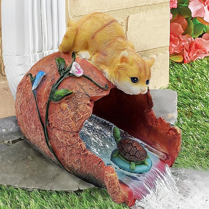 Funny Cat Garden Sculpture & Statue, Outdoor Decor Ornament, Gutter Diverter Rain, Downspout Extender, Eco-Friendly Resin, Splash Block, Perfect for 3"x4" Gutters, Unique Gift