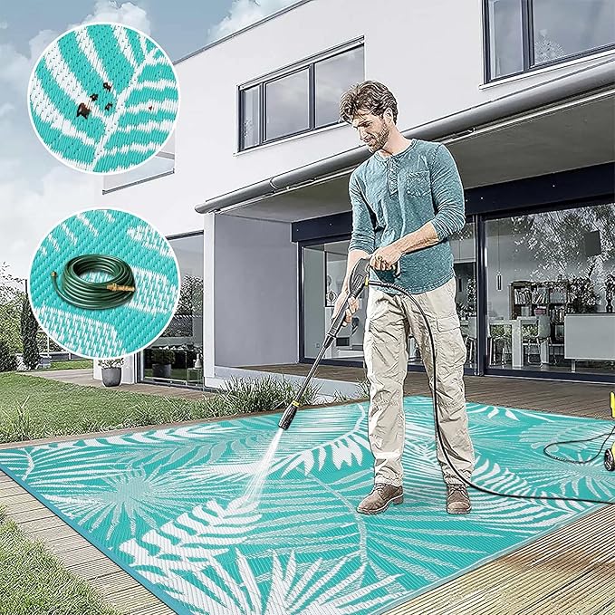 HiiARug Outdoor Rugs 9x12 for Patios Clearance Large Outdoor Rug, Outdoor Plastic Straw Rug RV Camping Rug Large Outdoor Mat for RV, Patio, Backyard, Deck, Picnic, Beach, Trailer, Camping