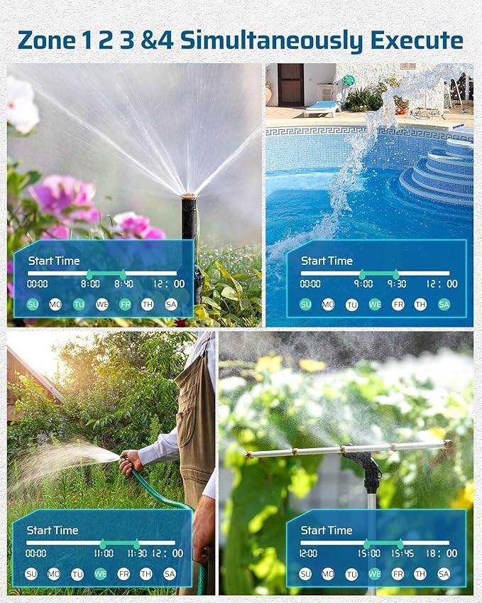 DEWENWILS Sprinkler Timer 4 Zone, Water Timer for Garden Hose with Rain Delay/Manual/AUTO Irrigation, Programmable Outdoor Faucet Hose Timer for Yard, Lawn