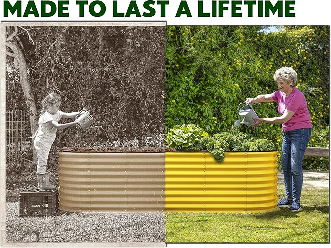 Galvanized Raised Garden Beds Outdoor // 4×2×2 ft Planter Raised Beds for Gardening, Vegetables, Flowers // Large Metal Garden Box (Yellow) // Patented Tool-Free Design