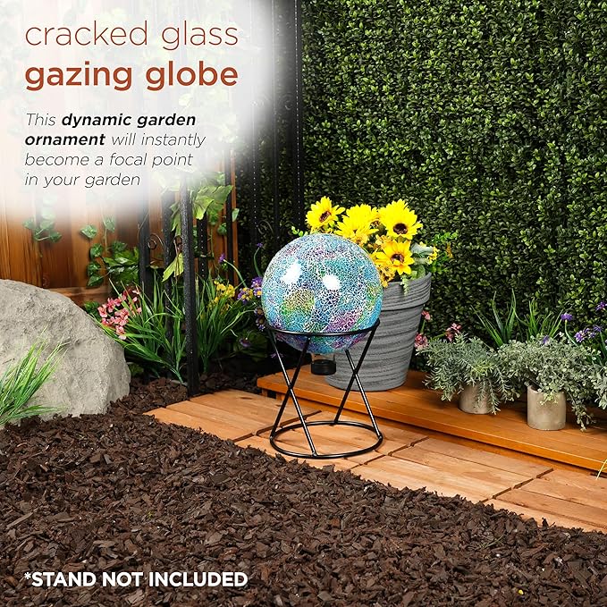 Alpine Corporation HMD226 Shades of Blue Crackle Glass Gazing Ball, Colorful Home Décor for Patio & Garden, 12" H, Multicolor