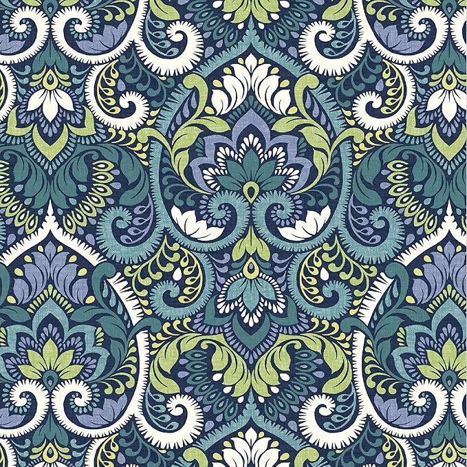 Arden Seat Cushion, 21 x 21, Rain-Proof, Fade Resistant, Cushion for Patio Dining, Adirondack, and Outdoor Chairs Sapphire Aurora Blue Damask