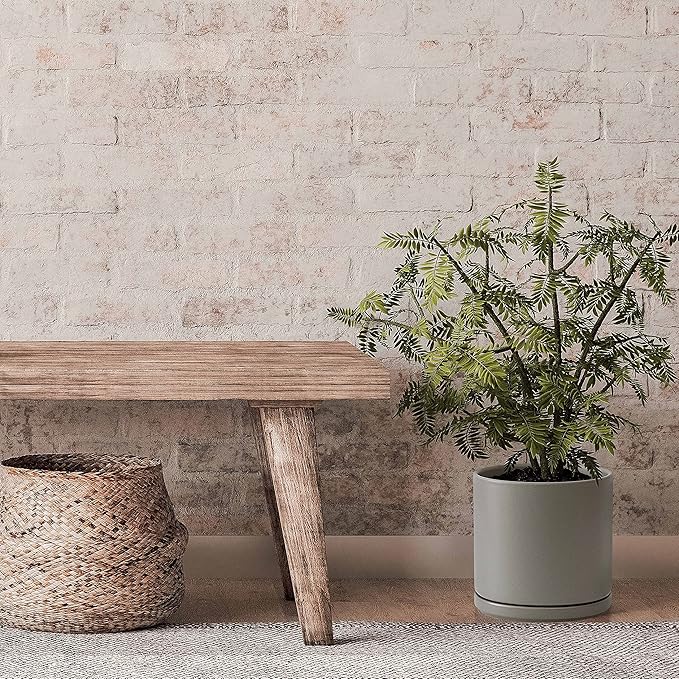 D'vine Dev 8 Inch & 10 Inch Ceramic Planter Pot for Plants with Drainage Hole and Saucer, Large Plant Pots Set, Grey, 94-G-L-3