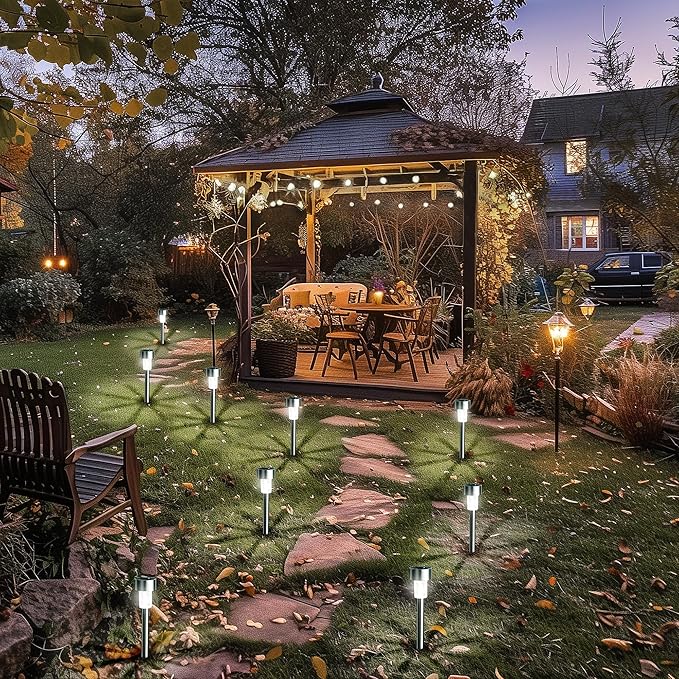 GIGALUMI Solar Pathway Lights 20 Pack, Stainless Steel IP44 Waterproof Auto On/Off Outdoor LED Solar Landscape Lights for Garden, Yard, Patio, Path and Walkway. (Cold White)