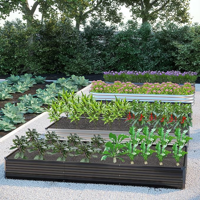 2PCS 8x4x1FT Galvanized Raised Garden Bed Kit,Vegetable Boxes-Rectangle Metal Flower Box,Large Planter Raised Beds Outdoor Garden for Planting,Fruit,Herb-Sliver