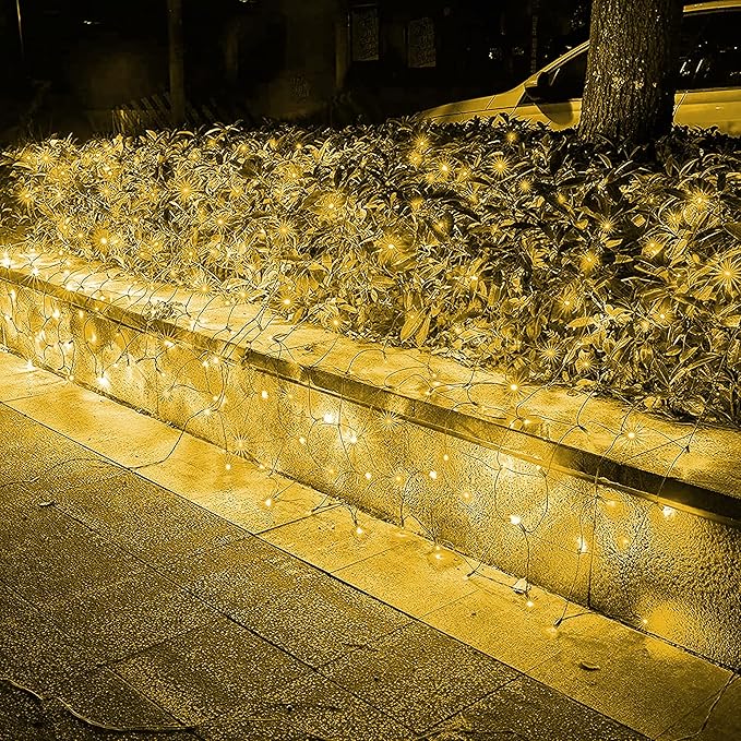 Dazzle Bright Christmas Net Lights, 360 LED 12FT x 5 FT Green Wire Waterproof Connectable Lights with 8 Modes, Christmas Outdoor Lights for Bushes Garden Party Wedding Holiday Decoration (Warm White)